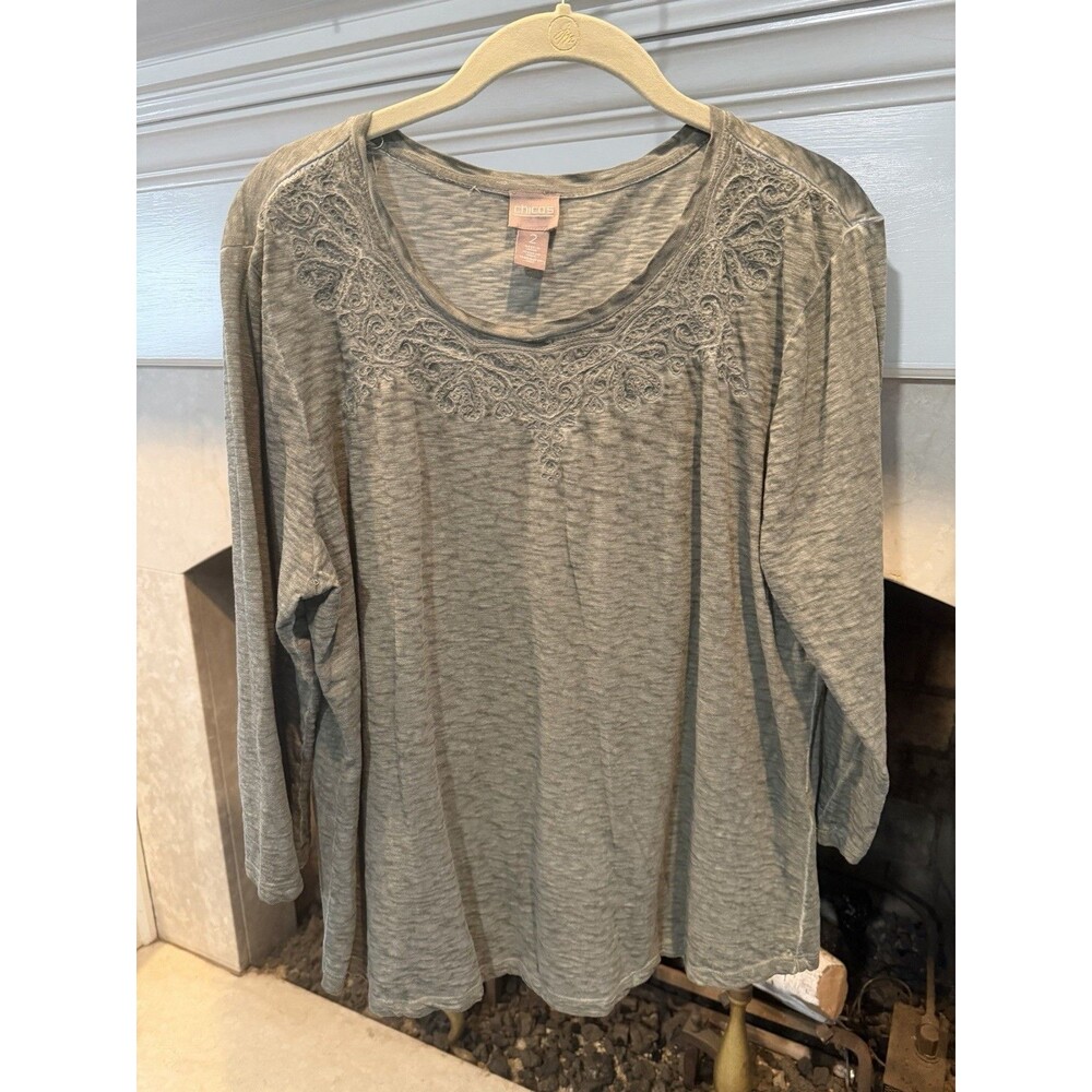 Chico’s Size Large 100% Cotton Three-Quarter Sleeve Top